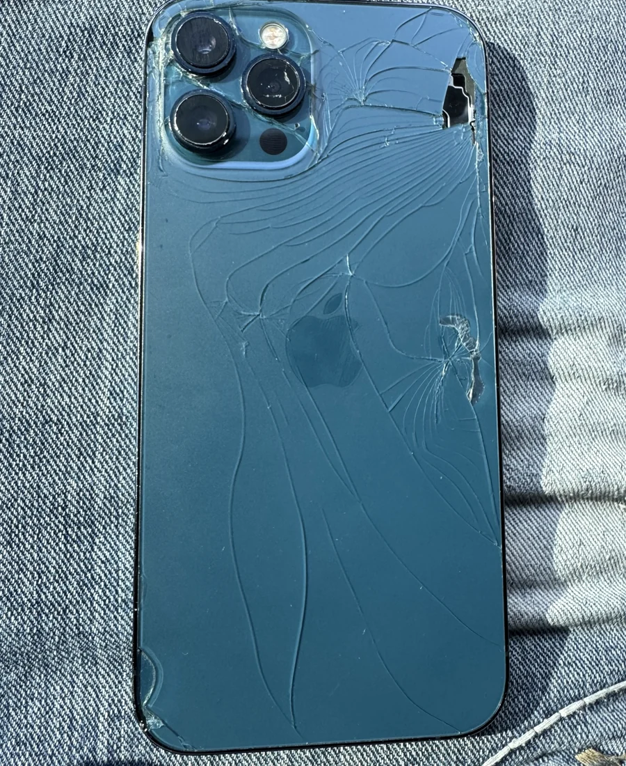 Damaged iPhone Pro rear glass